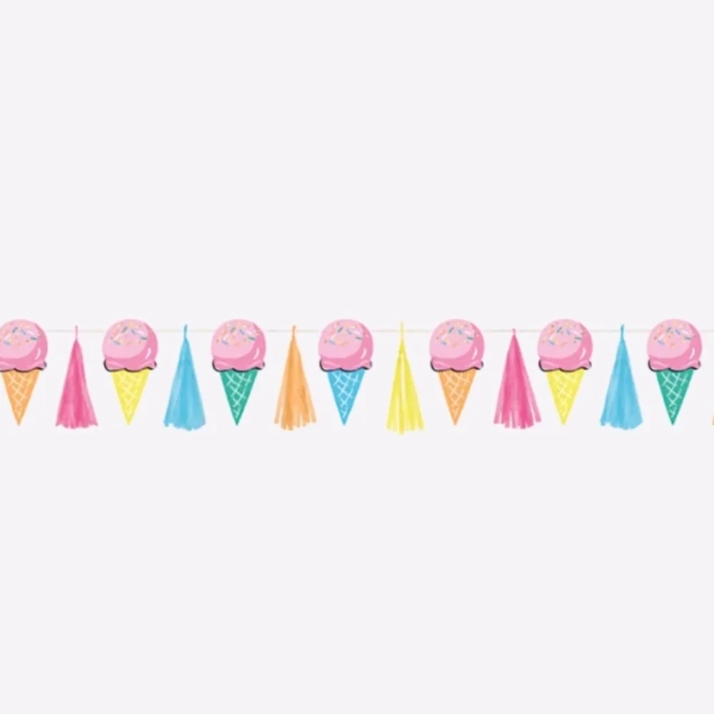 Unique Party Rainbow Ice Cream Birthday Sweets Garland with Tassels